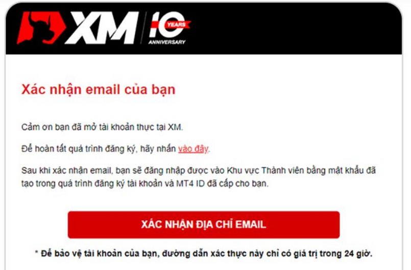 Xác nhận Email của bạn cho việc mở tài khoản XM