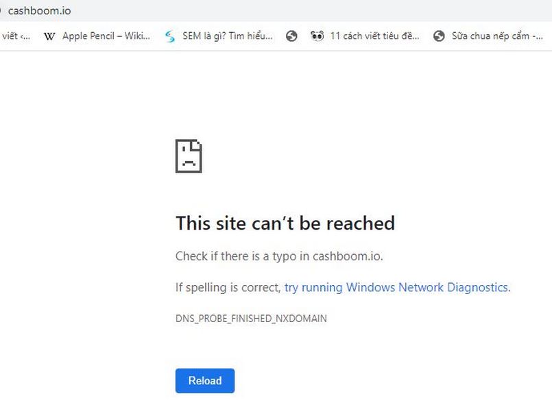 Trang web: cashboom.io không thể truy cập